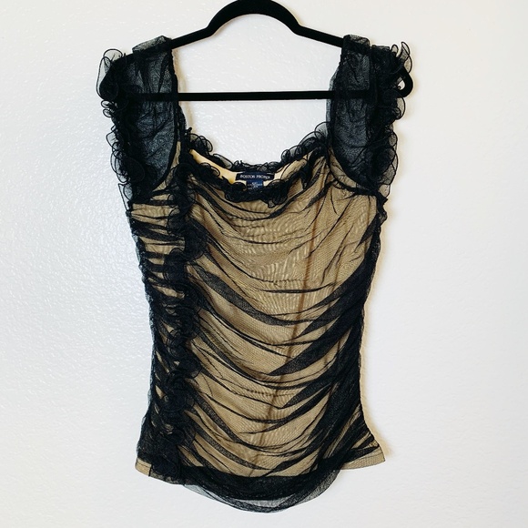 Boston Proper Tops - Boston Proper Nude Black Sheer Top Medium WhimsiGoth Fairycore Witchy Stretchy